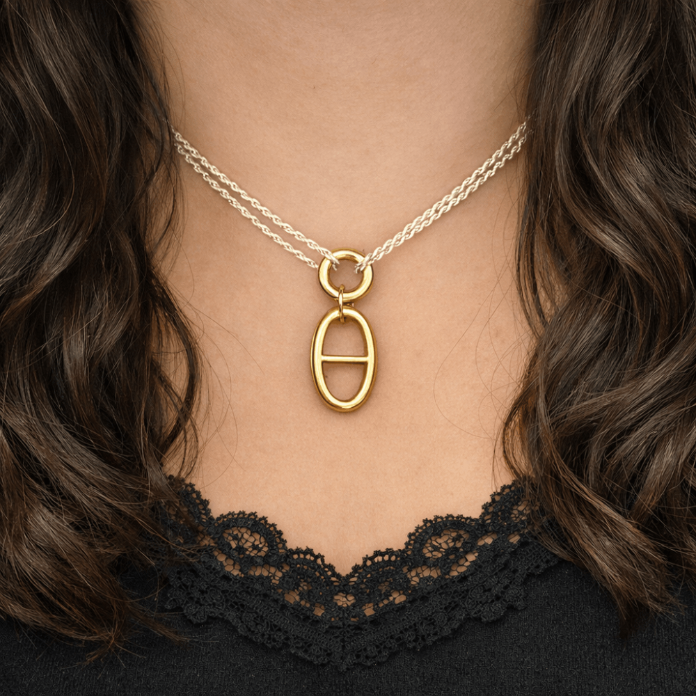 Collier cordon bicolore & maillon ovale Maille Marine acier inoxydable | Gaou Bijoux