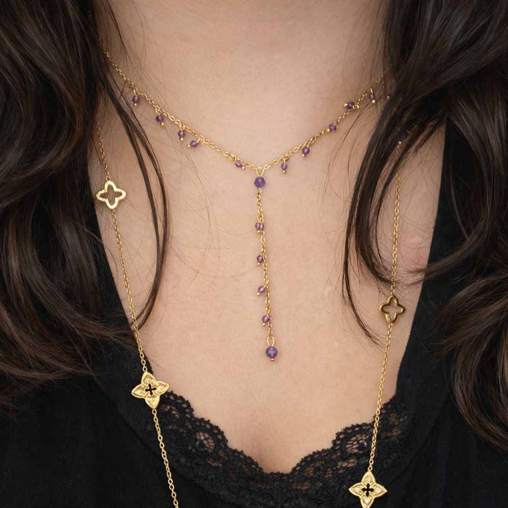 Collier Y perles colorées acier inoxydable | Gaou Bijoux