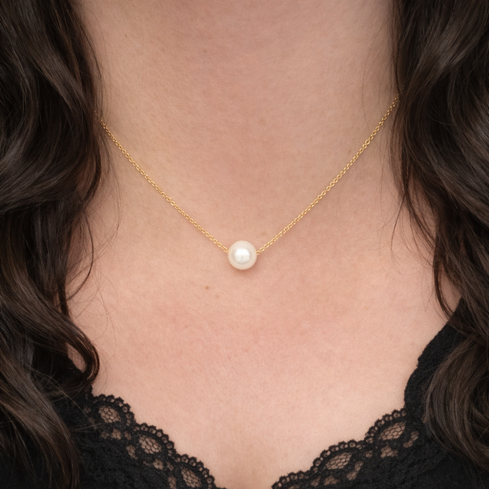 Collier perle blanche acier inoxydable doré | Gaou Bijoux