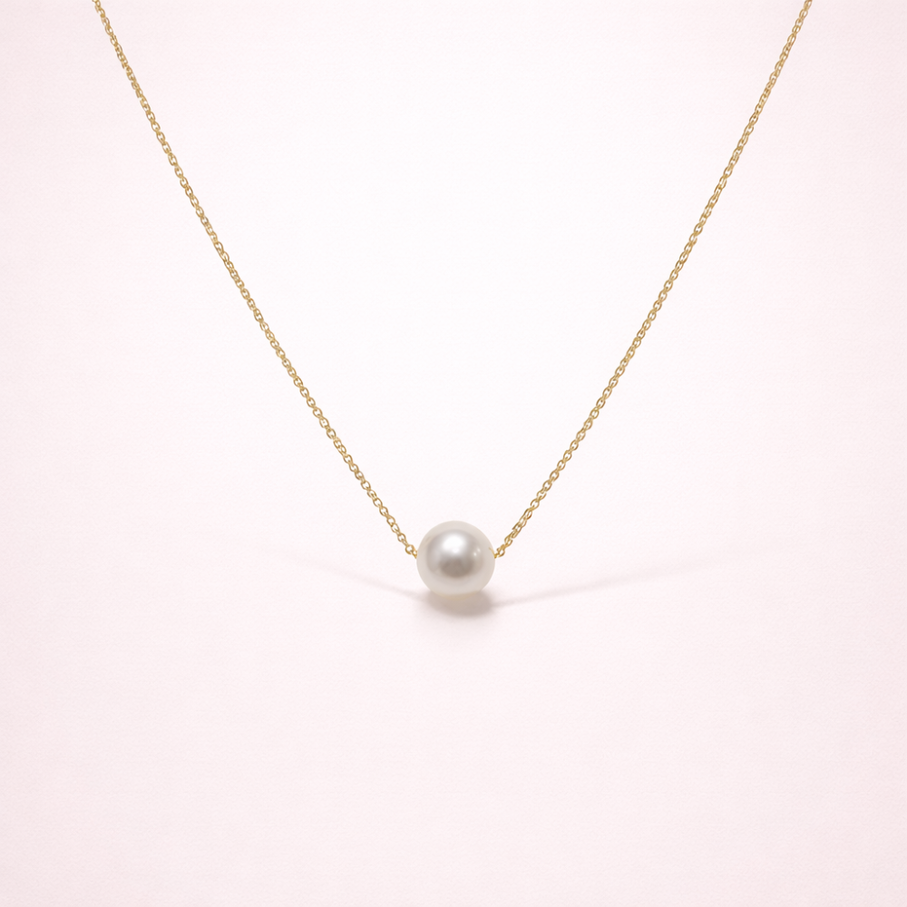 Collier perle blanche acier inoxydable doré | Gaou Bijoux