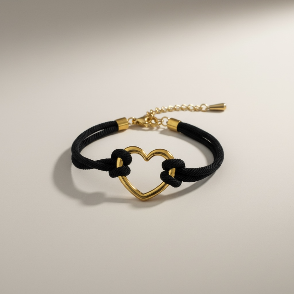Bracelet cordon cœur acier inoxydable doré | Gaou Bijoux