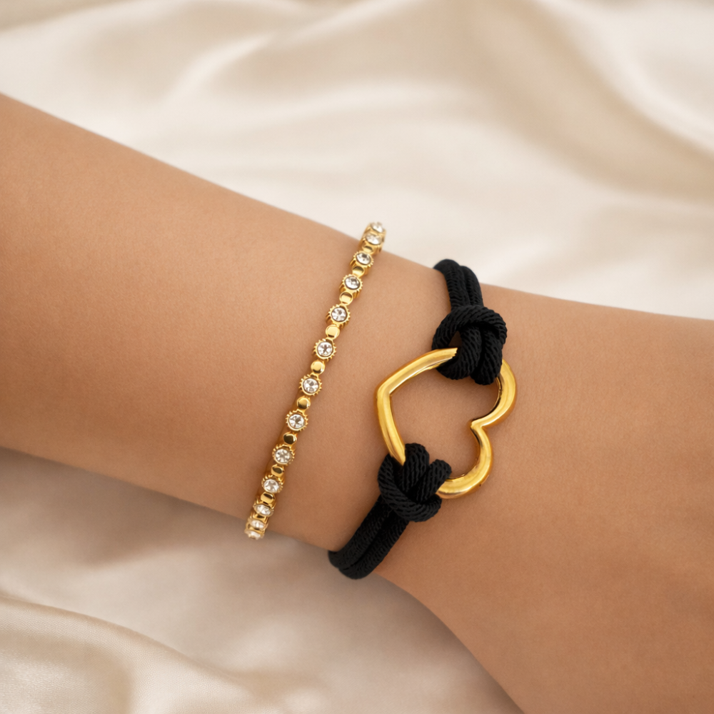Bracelet cordon cœur acier inoxydable doré | Gaou Bijoux