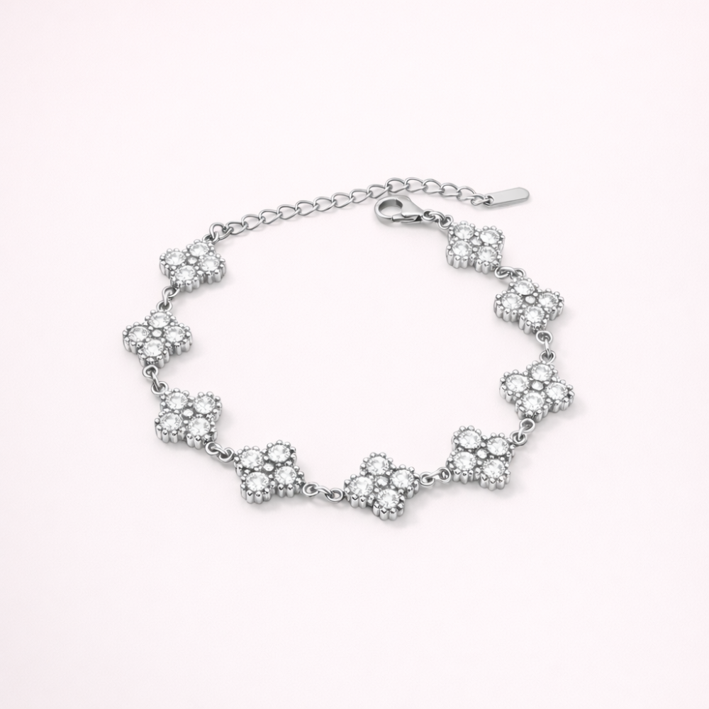 Bracelet fleurs zircon acier inoxydable doré | Gaou Bijoux