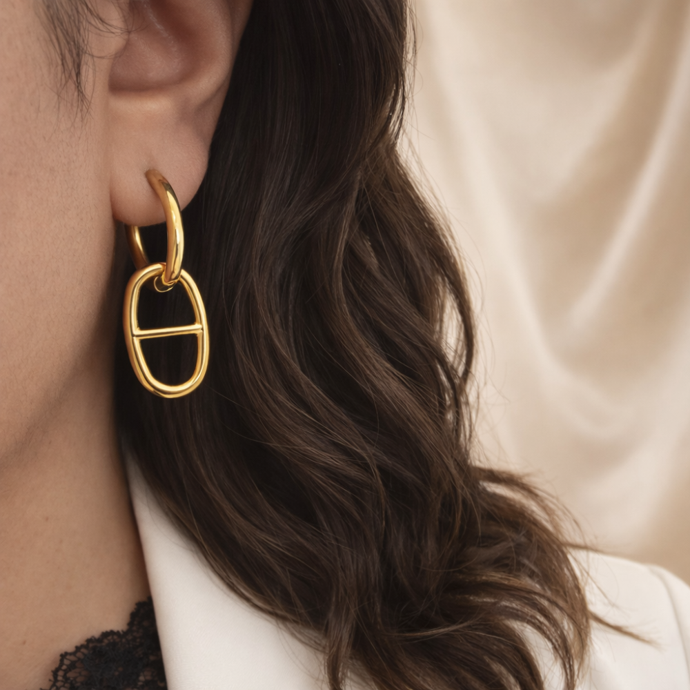 Boucles d’oreilles maillon ovale maille marine acier inoxydable | Gaou Bijoux