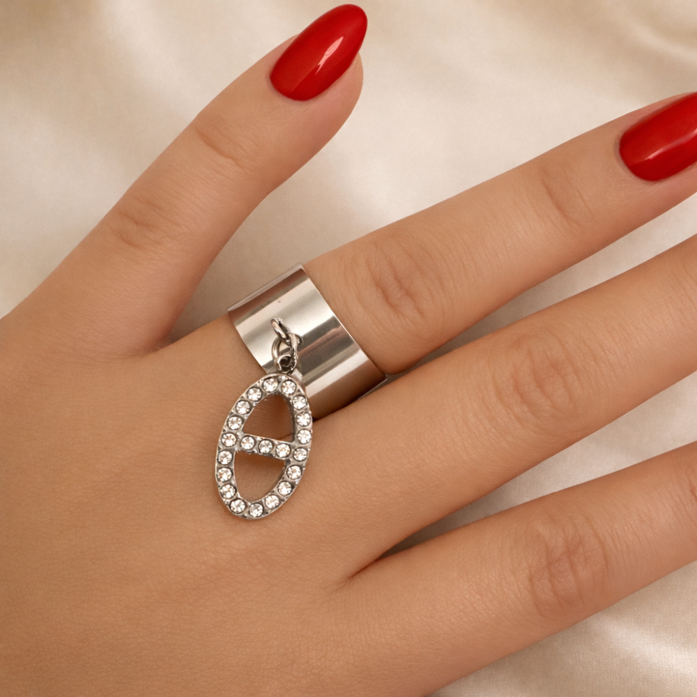 Bague maille marine zircon acier inoxydable argenté | Gaou Bijoux