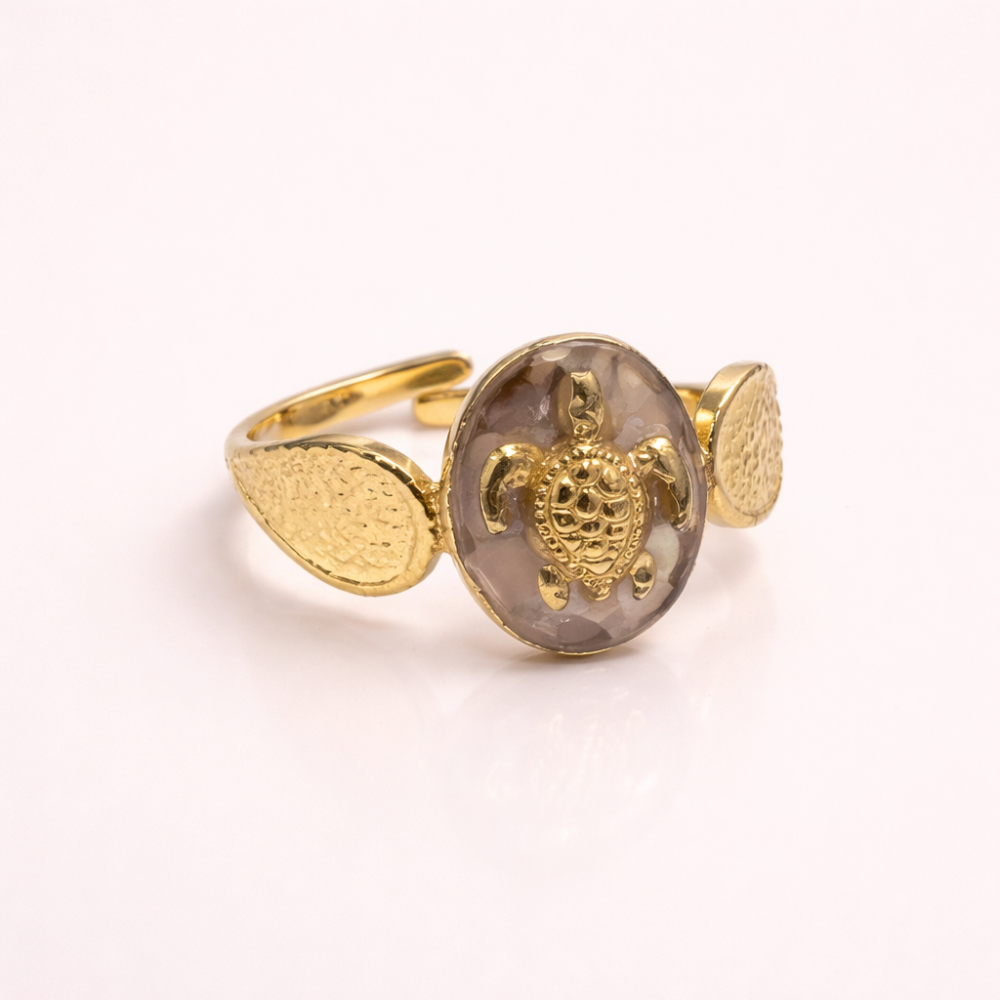 Bague tortue pierre naturelle bague ajustable acier inoxydable doré | Gaou Bijoux
