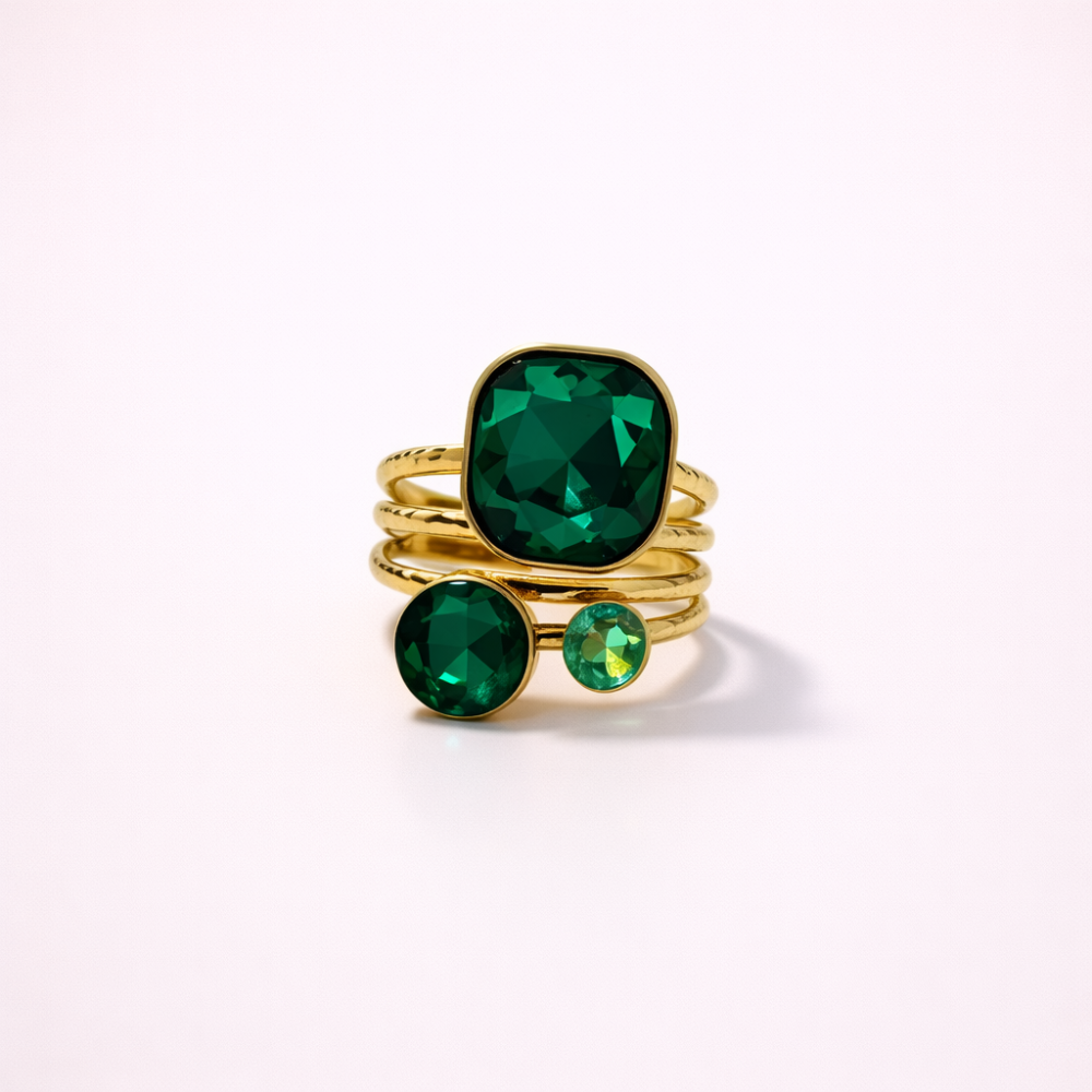 Bague pierres facettées bague multi rang ajustable acier inoxydable | Gaou Bijoux