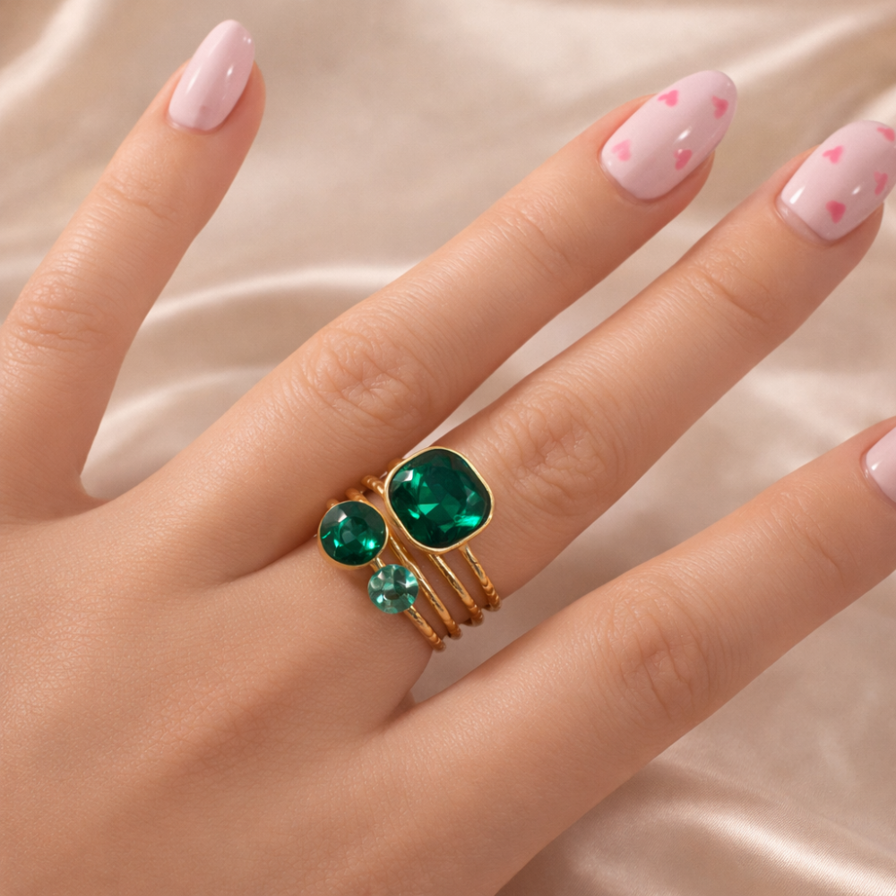 Bague pierres facettées bague multi rang ajustable acier inoxydable | Gaou Bijoux