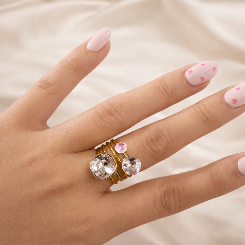 Bague pierres facettées bague multi rang ajustable acier inoxydable | Gaou Bijoux