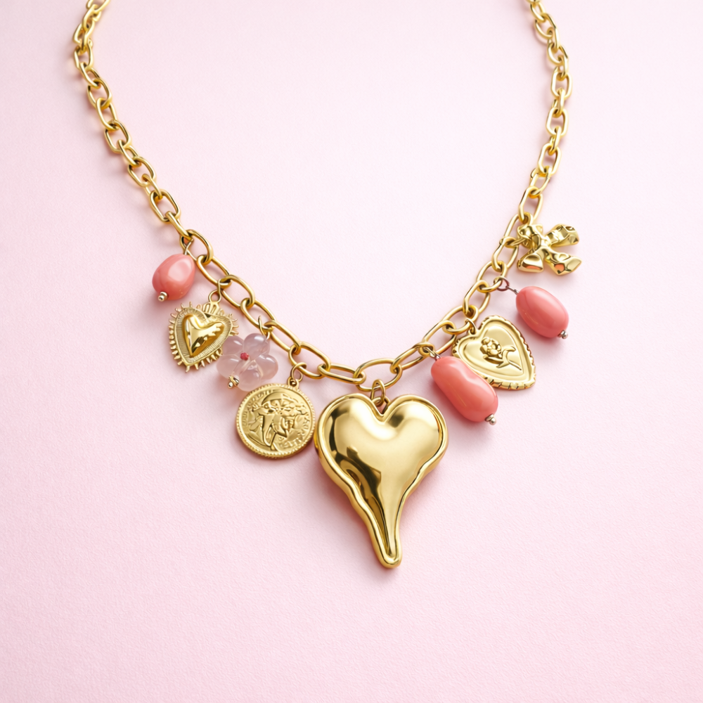 Collier charms cœur collier multicharms acier inoxydable | Gaou Bijoux