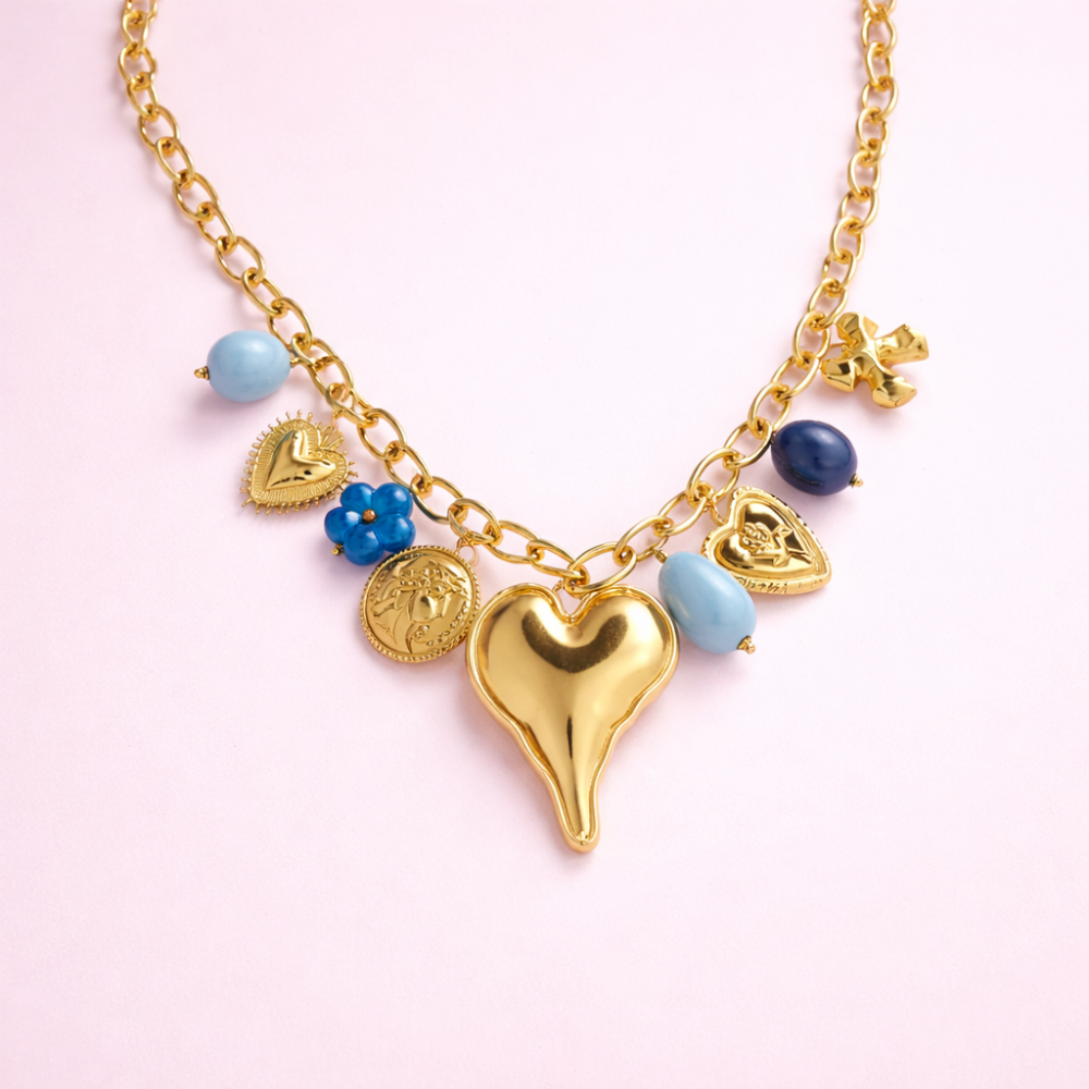 Collier charms cœur collier multicharms acier inoxydable | Gaou Bijoux