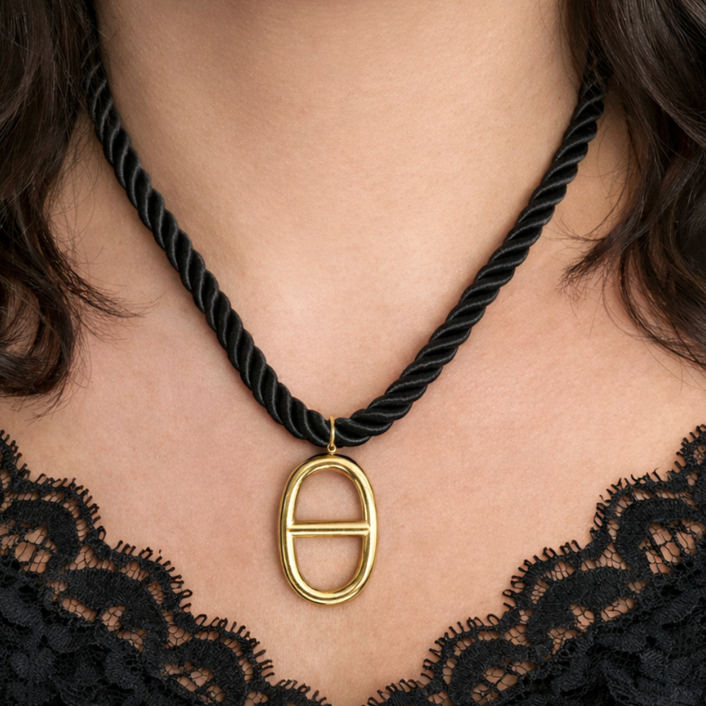 Collier cordon maille marine collier pendentif ovale acier inoxydable | Gaou Bijoux