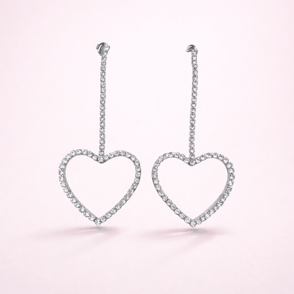 Boucles d’oreilles cœur zircon pendantes acier inoxydable | Gaou Bijoux