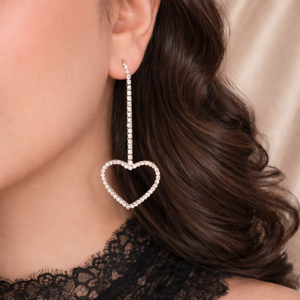 Boucles d’oreilles cœur zircon pendantes acier inoxydable | Gaou Bijoux