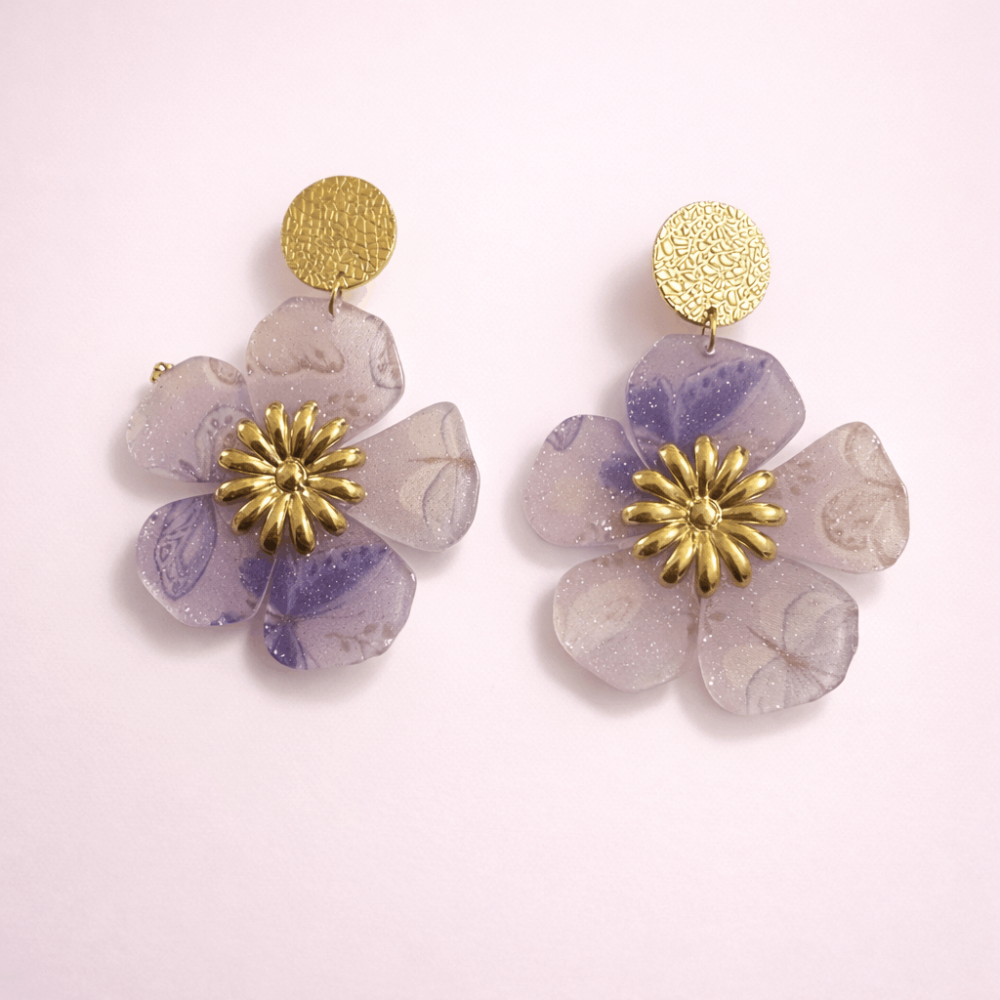 Boucles d’oreilles fleur bohème parme acier inoxydable | Gaou Bijoux