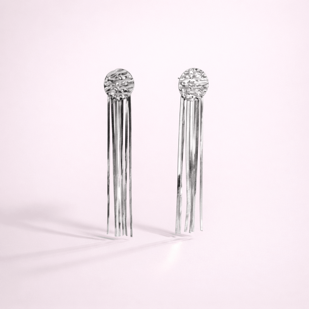 Boucles d’oreilles franges argentées pendantes acier inoxydable | Gaou Bijoux