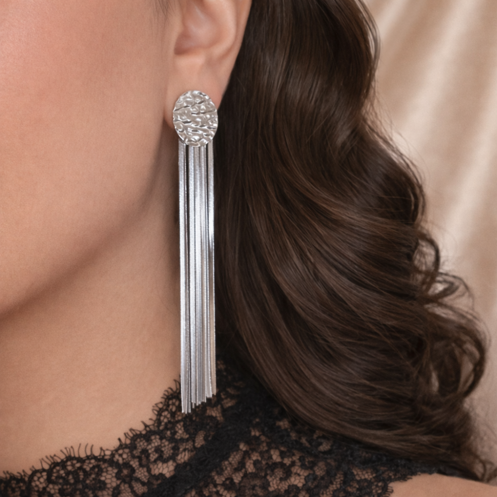 Boucles d’oreilles franges argentées pendantes acier inoxydable | Gaou Bijoux