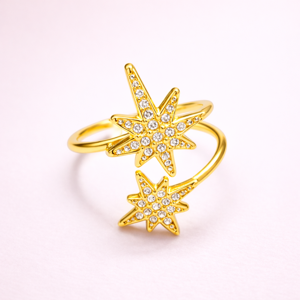 Bague étoiles zircon réglable acier inoxydable | Gaou Bijoux