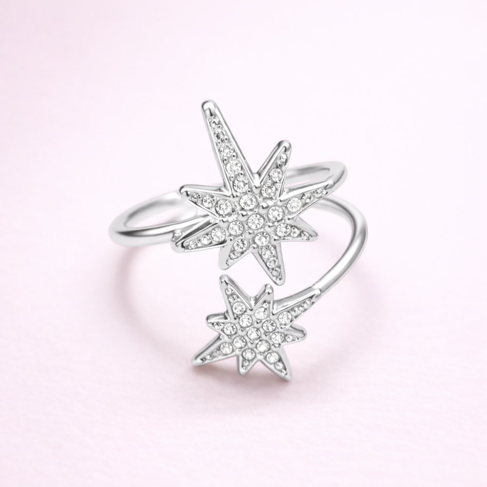 Bague étoiles zircon réglable acier inoxydable | Gaou Bijoux