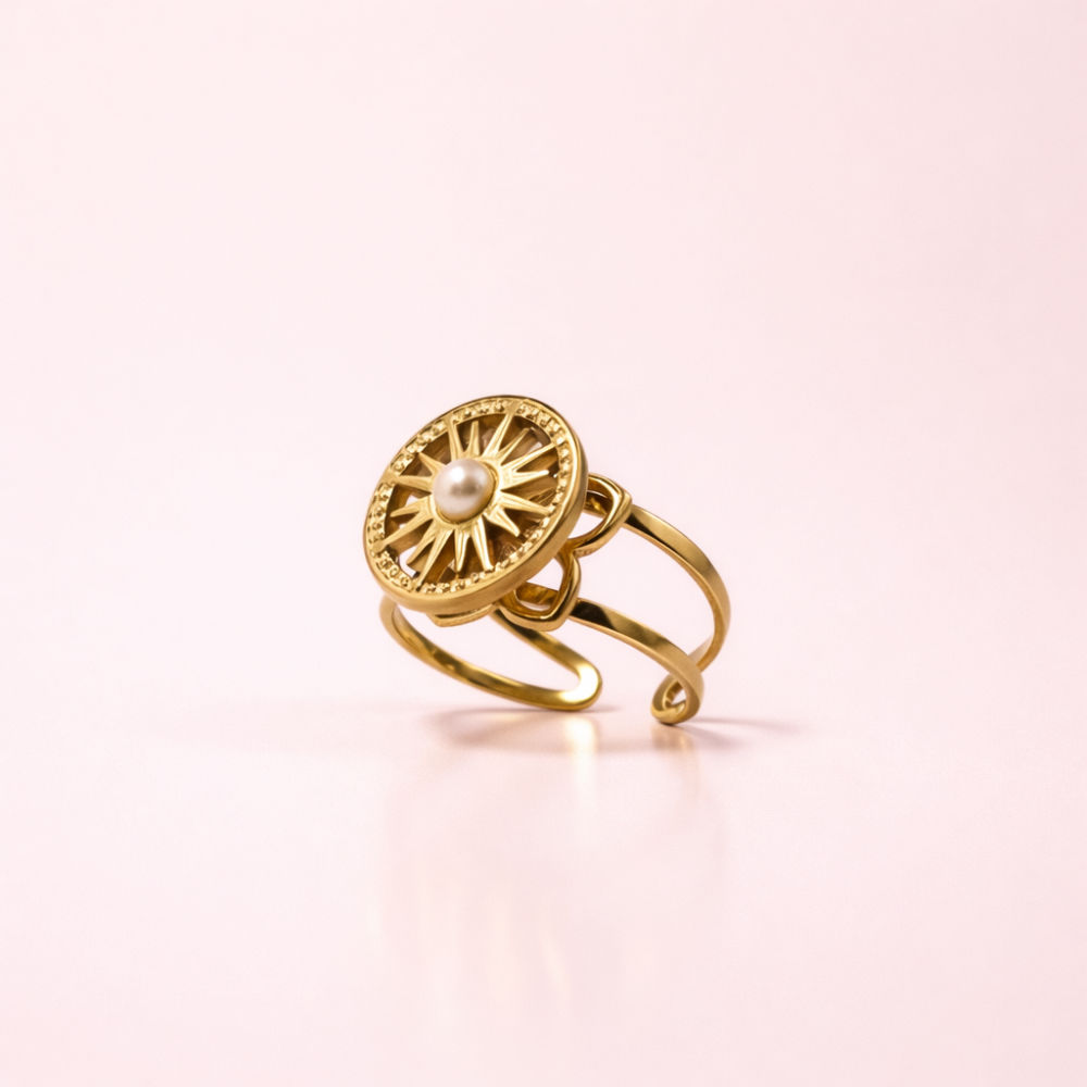 Bague antistress soleil perle réglable acier inoxydable | Gaou Bijoux