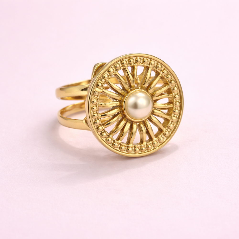 Bague antistress soleil perle réglable acier inoxydable | Gaou Bijoux