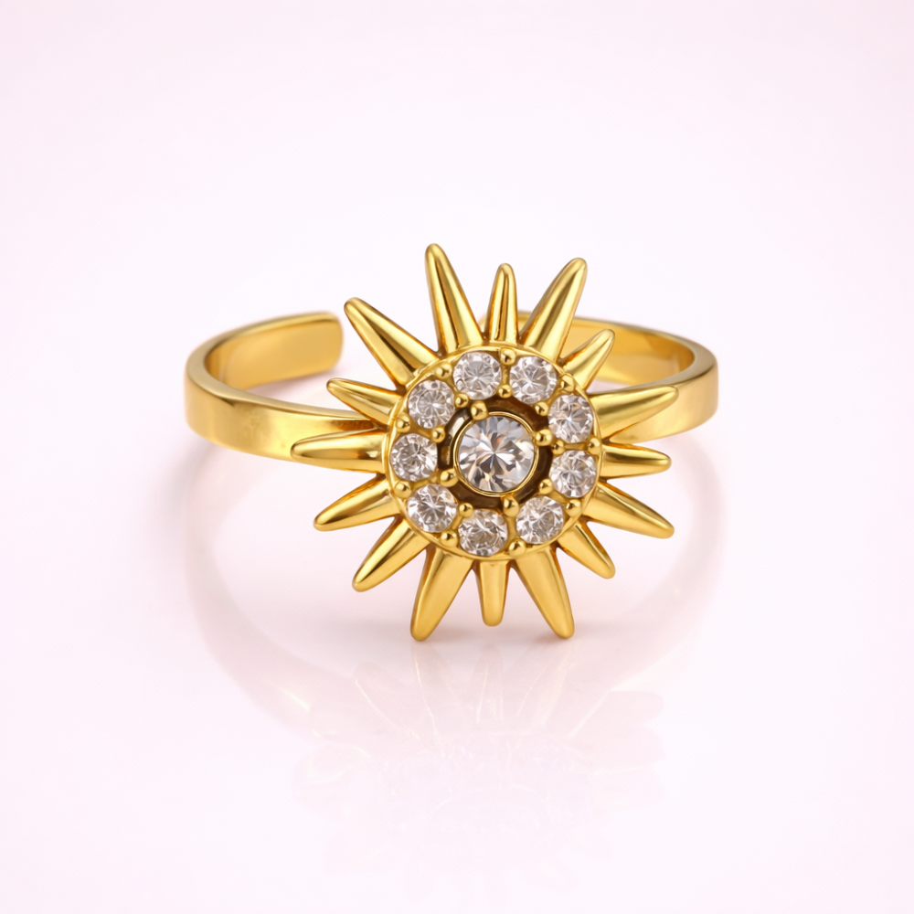 Bague antistress soleil zircon réglable acier inoxydable | bijoux acier inoxydable | Gaou Bijoux