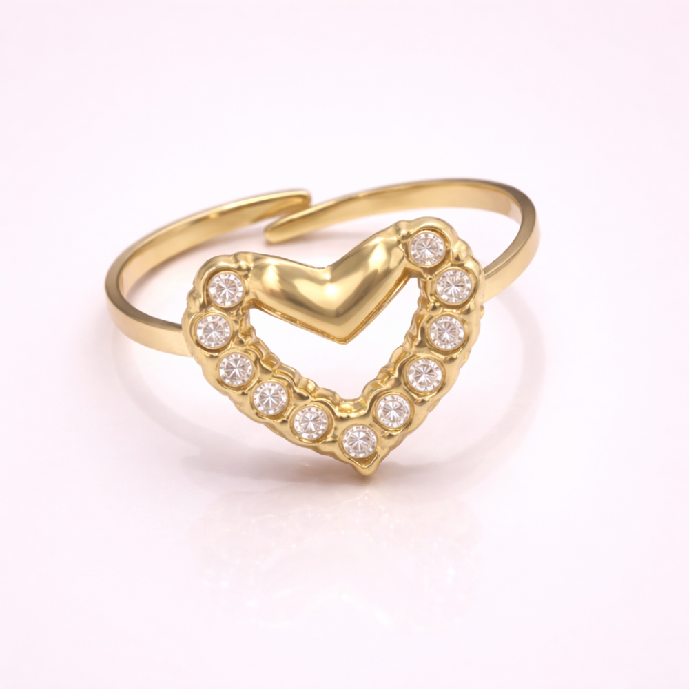 Bague Lily cœur zircon réglable acier inoxydable | bijoux acier inoxydable | Gaou Bijoux