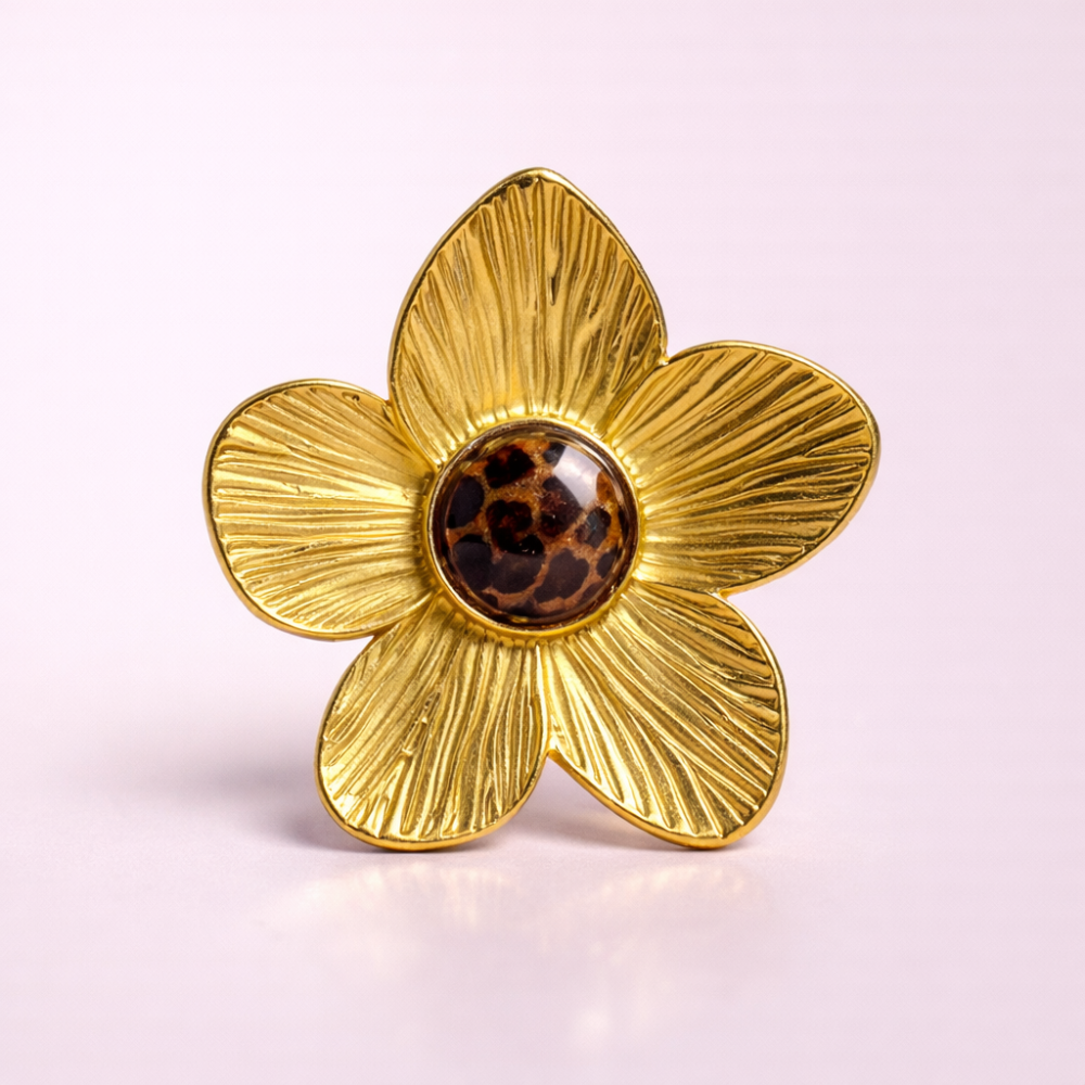 Bague fleur léopard dorée – bague acier inoxydable | Gaou Bijoux