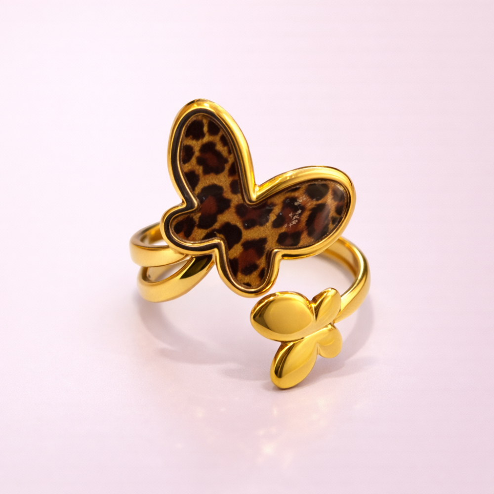 Bague papillon léopard réglable acier inoxydable | bijoux acier inoxydable | Gaou Bijoux