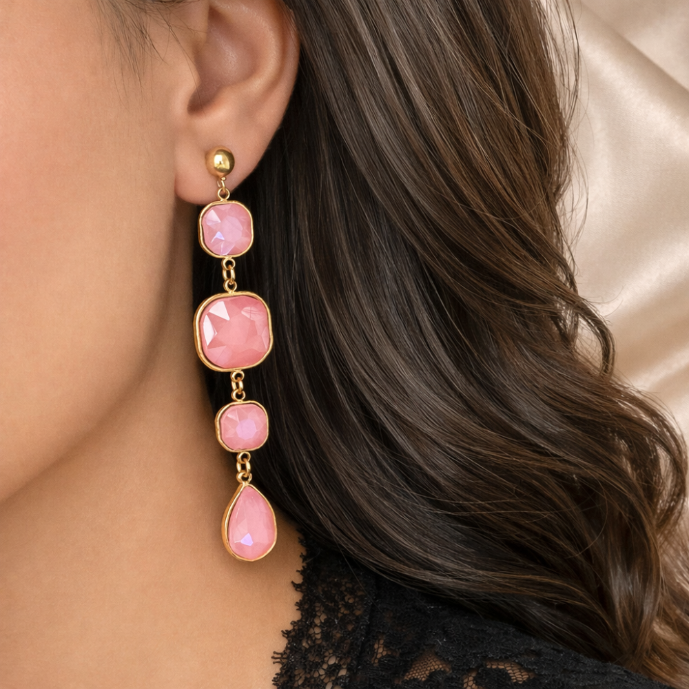 Boucles d’oreilles Gemma pierres facettées pendantes | bijoux acier inoxydable | Gaou Bijoux