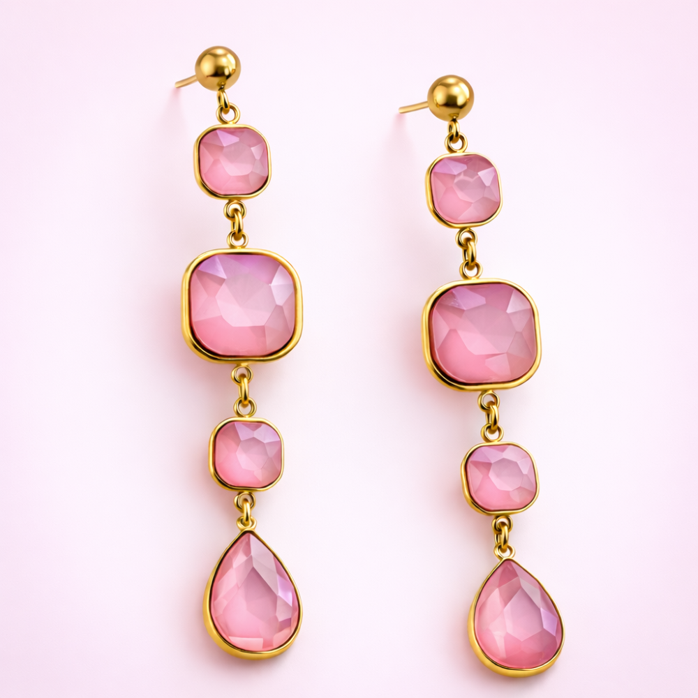 Boucles d’oreilles Gemma pierres facettées pendantes | bijoux acier inoxydable | Gaou Bijoux