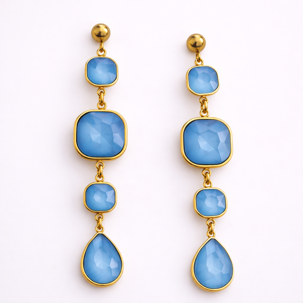 Boucles d’oreilles Gemma pierres facettées pendantes | bijoux acier inoxydable | Gaou Bijoux