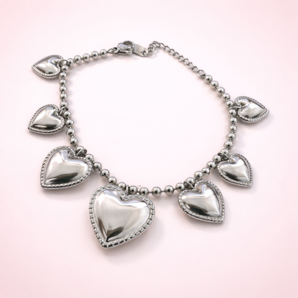 Bracelet cœurs pendants acier inoxydable | bijoux acier inoxydable | Gaou Bijoux