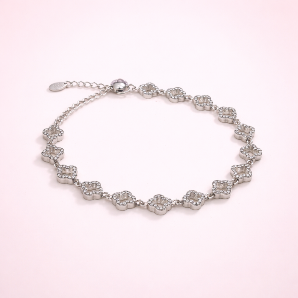 Bracelet trèfles zircon acier inoxydable ajustable | bijoux acier inoxydable | Gaou Bijoux