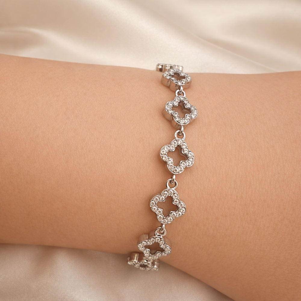 Bracelet trèfles zircon acier inoxydable ajustable | bijoux acier inoxydable | Gaou Bijoux