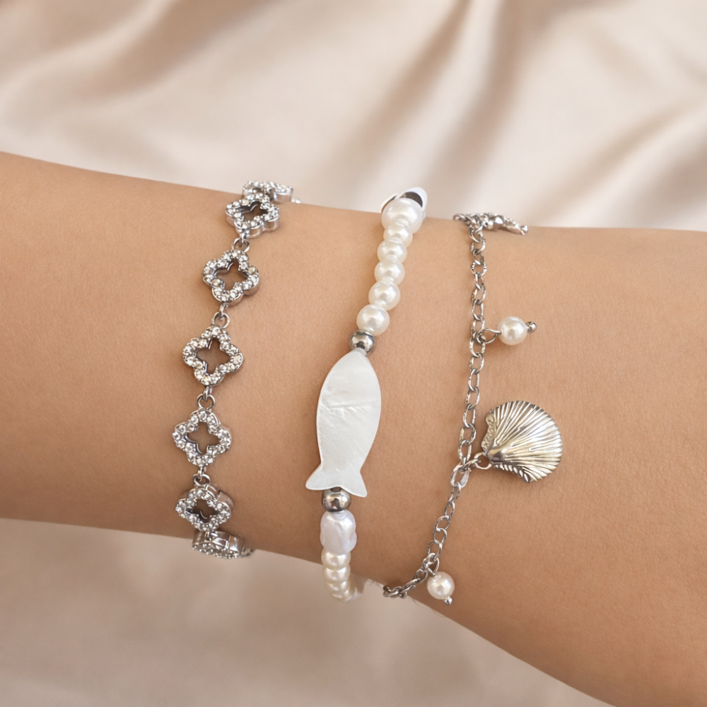 Bracelet trèfles zircon acier inoxydable ajustable | bijoux acier inoxydable | Gaou Bijoux