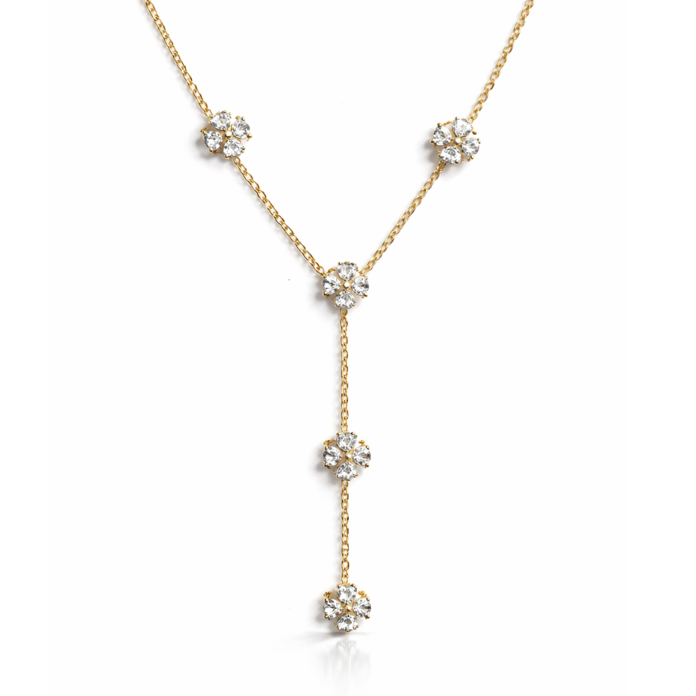Collier Y fleurs zircon acier inoxydable | bijoux acier inoxydable | Gaou Bijoux