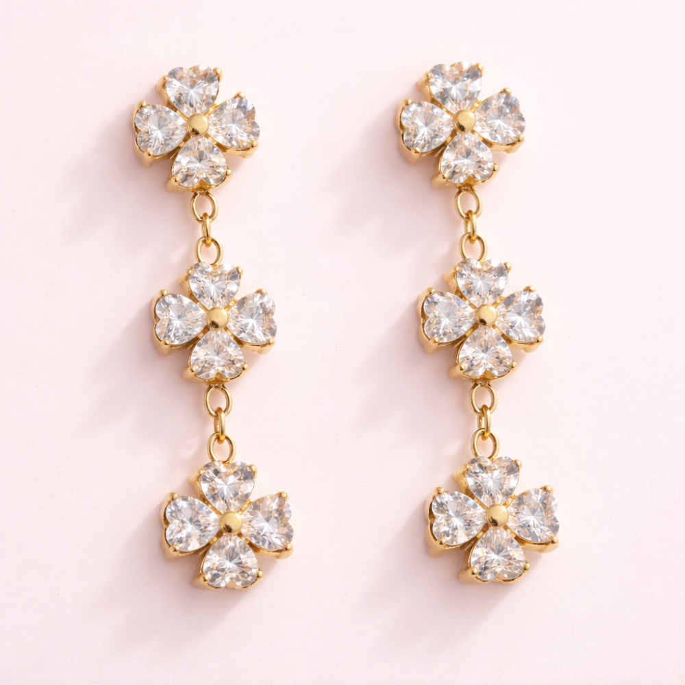 Boucles d’oreilles fleurs zircon acier inoxydable | bijoux acier inoxydable | Gaou Bijoux