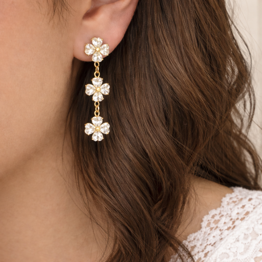 Boucles d’oreilles fleurs zircon acier inoxydable | bijoux acier inoxydable | Gaou Bijoux
