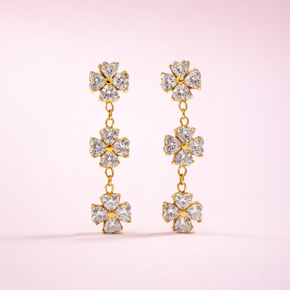 Boucles d’oreilles fleurs zircon acier inoxydable | bijoux acier inoxydable | Gaou Bijoux