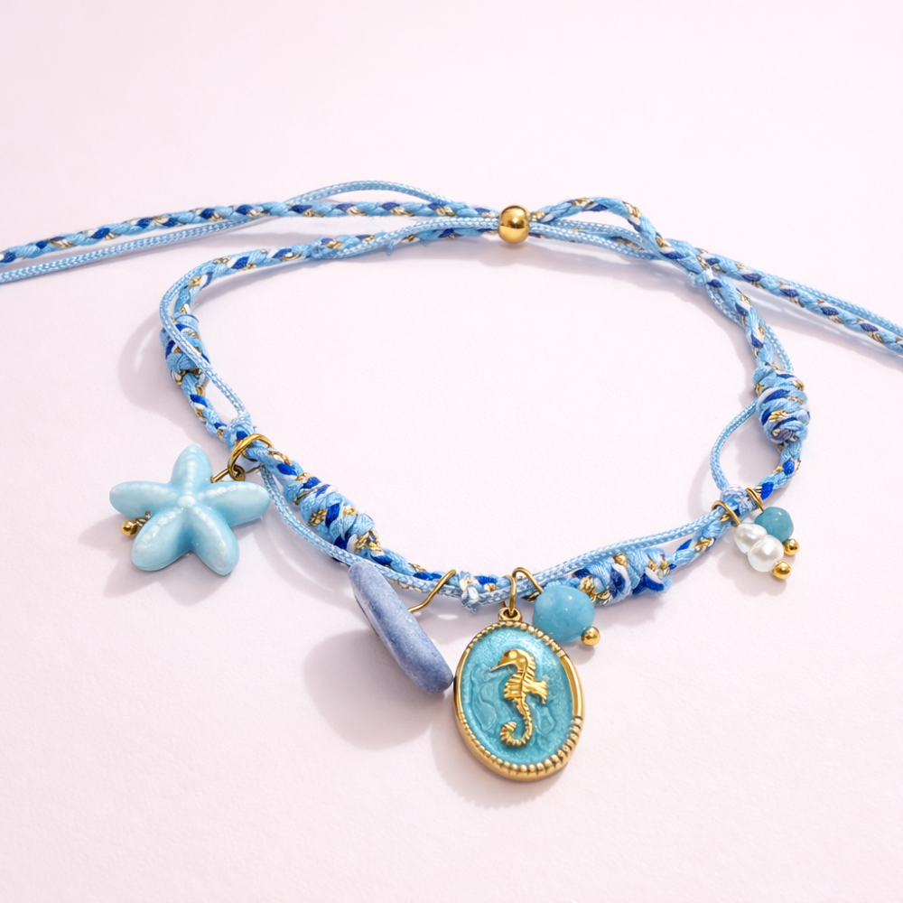 Bracelet cordons hippocampe bleu acier inoxydable | bijoux acier inoxydable | Gaou Bijoux