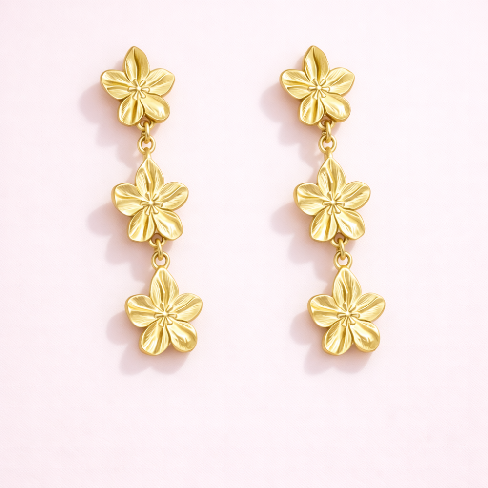 Boucles d’oreilles fleurs pendantes acier inoxydable | bijoux acier inoxydable | Gaou Bijoux