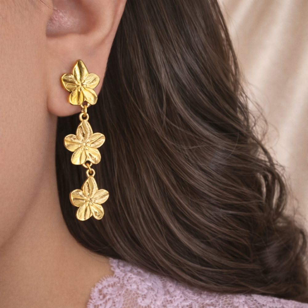Boucles d’oreilles fleurs pendantes acier inoxydable | bijoux acier inoxydable | Gaou Bijoux