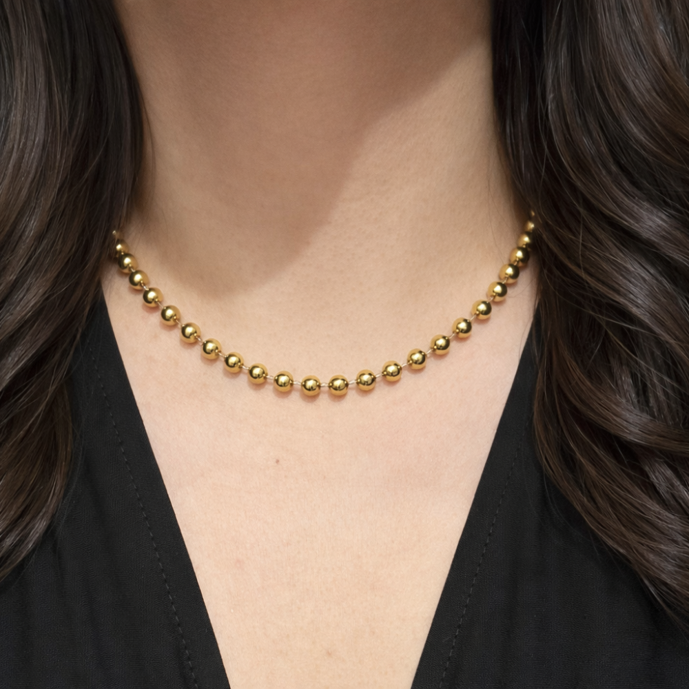 Collier perles dorées acier inoxydable minimaliste | bijoux acier inoxydable | Gaou Bijoux