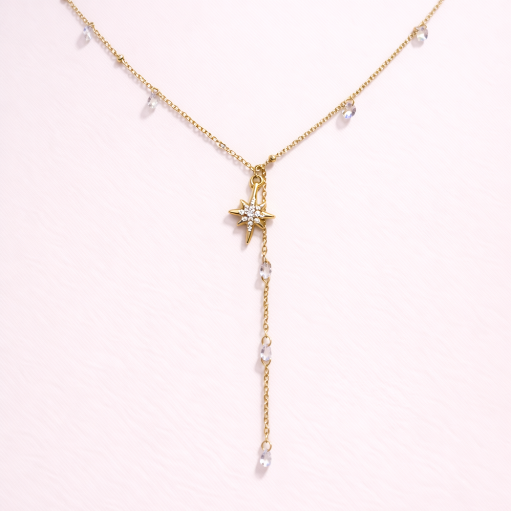 Collier Y étoile zircon acier inoxydable | bijoux acier inoxydable | Gaou Bijoux