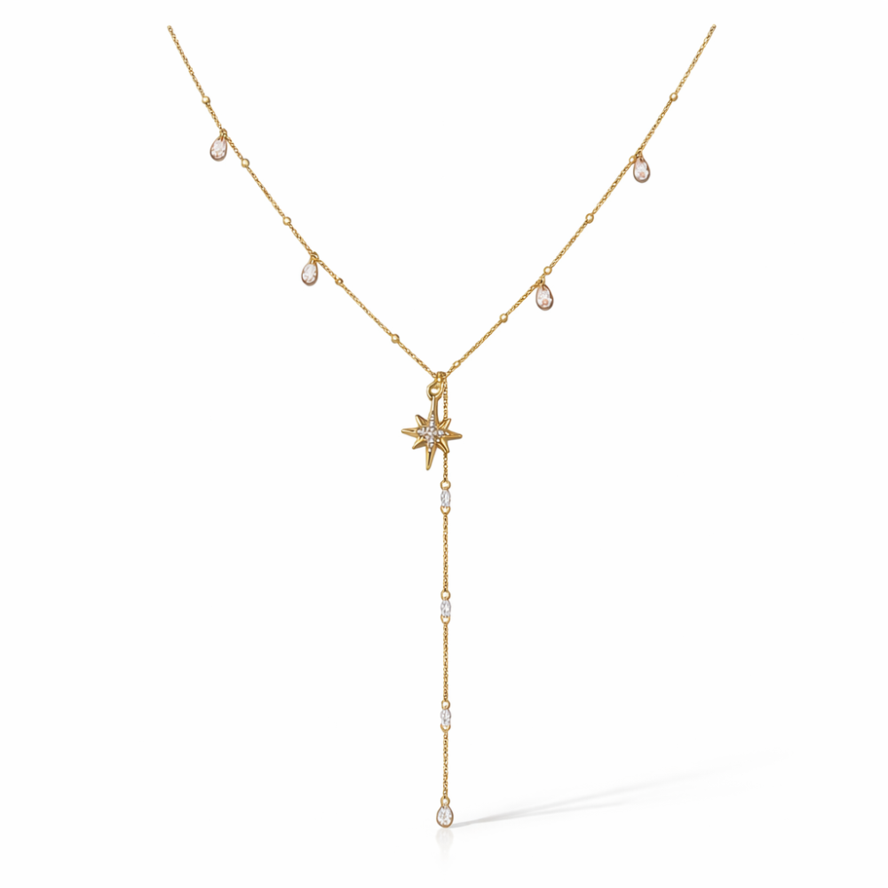 Collier Y étoile zircon acier inoxydable | bijoux acier inoxydable | Gaou Bijoux