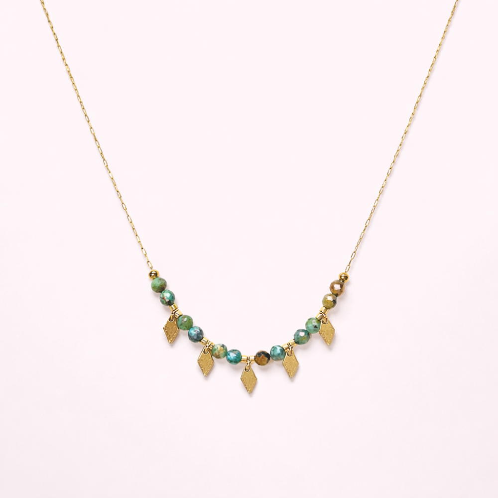 Collier Jeanne – Turquoise d’Afrique et pampilles dorées | Gaou Bijoux