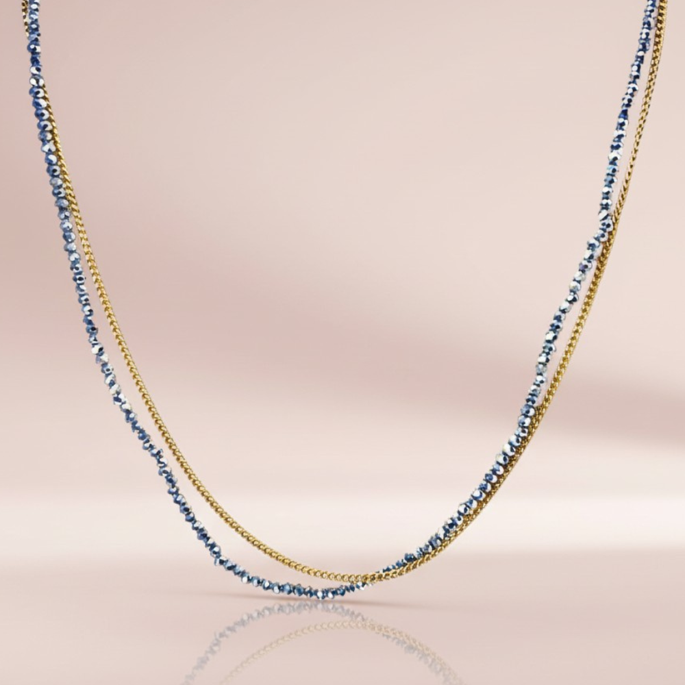 Collier Double Brillant – Deux rangs dorés et perles scintillantes | Gaou Bijoux