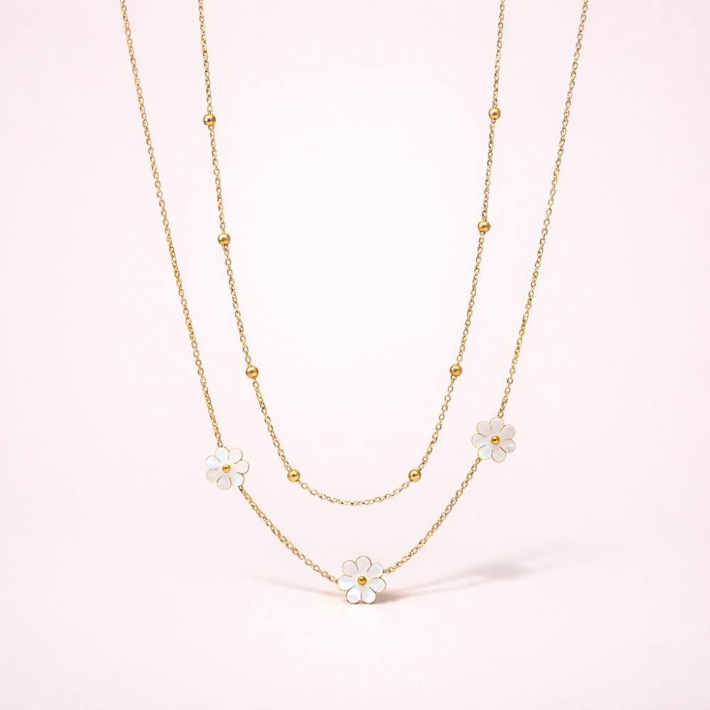 Collier double rang marguerites acier inoxydable | bijoux acier inoxydable | Gaou Bijoux