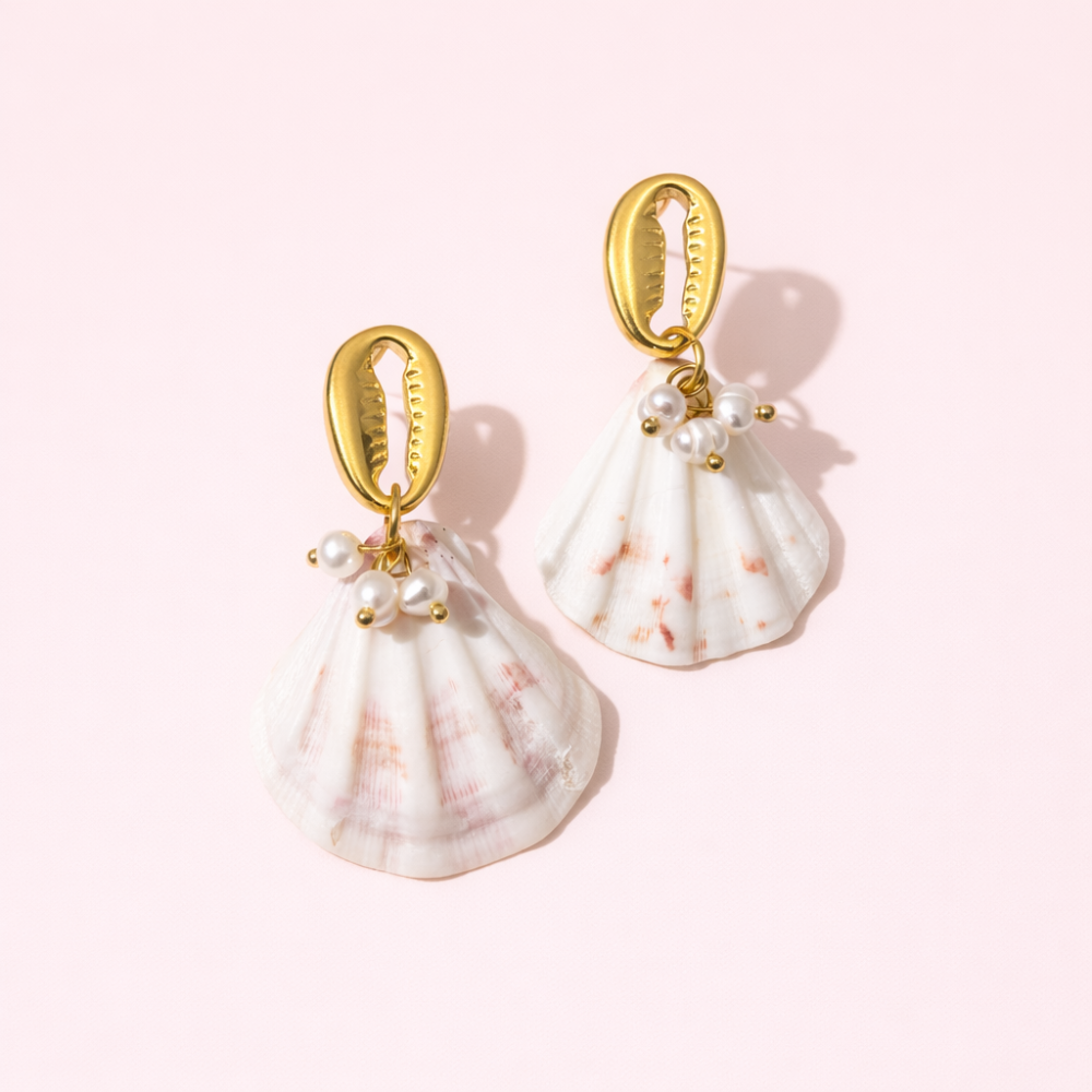 Boucles d’oreilles coquillage perles acier inoxydable | bijoux acier inoxydable | Gaou Bijoux